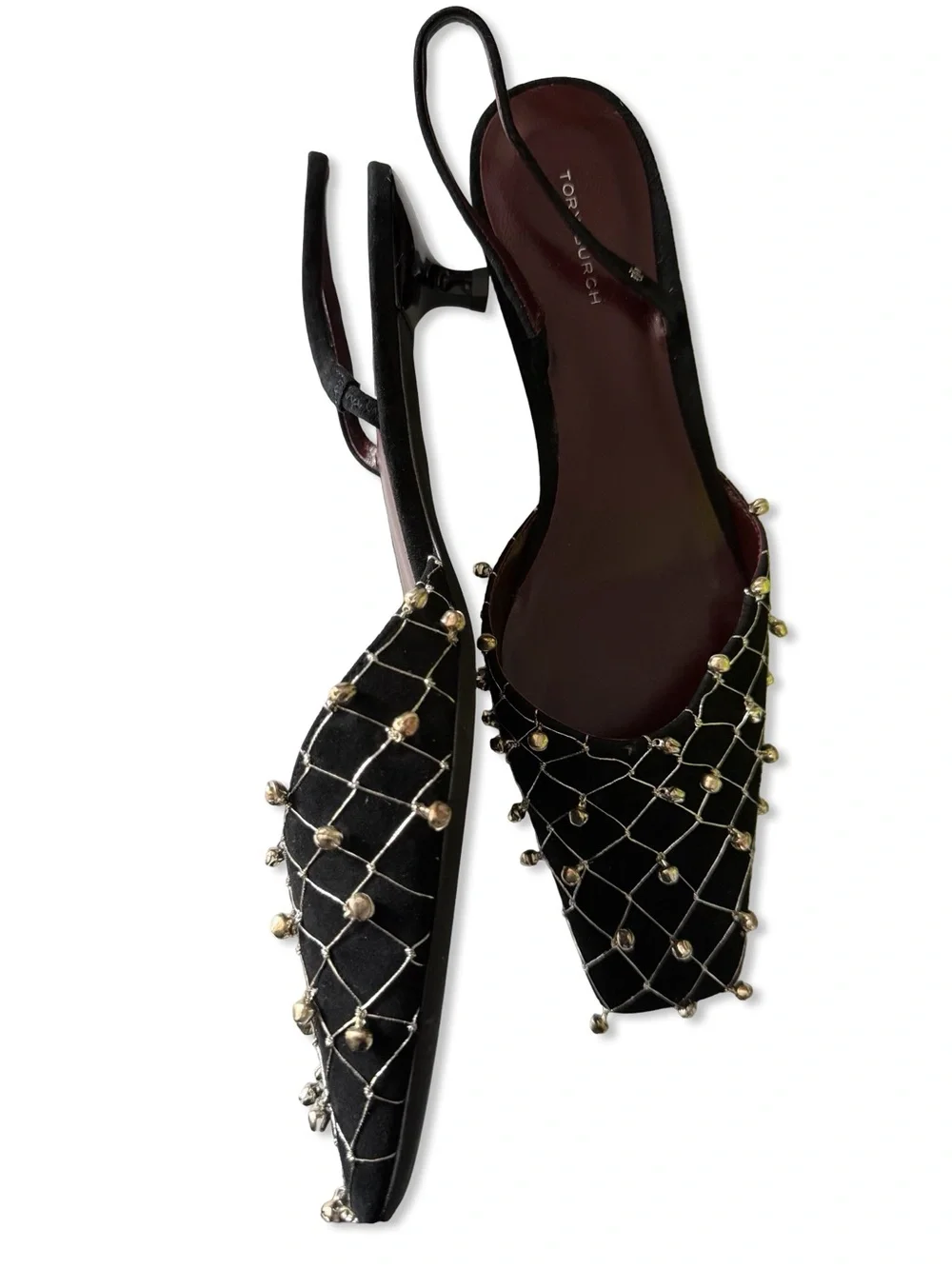 Tory Burch Bell Slingbacks Heels Black silver bell shoes Revolve 10